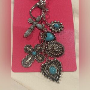 NWT Persimmon Boho Silver Charm Keychain with Turquoise Stones